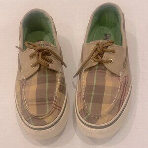SPERRY Top-sider woman’s  loafer boat shoes tan Plaid boat shoes Size 7